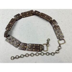 Womens‎ Metal Faux Leather Rectangle Adjustable Embellished Stud Chain Belt 51"